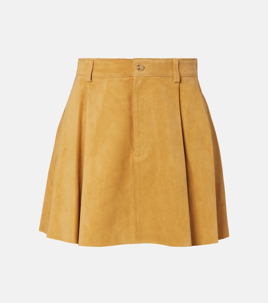 Polo Ralph Lauren High-rise Pleated Suede Skirt In Brown