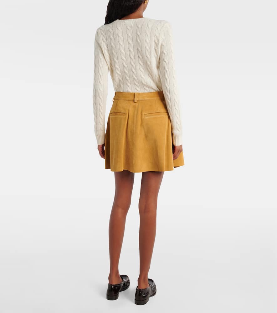 Polo Ralph Lauren High-rise Pleated Suede Skirt In Brown