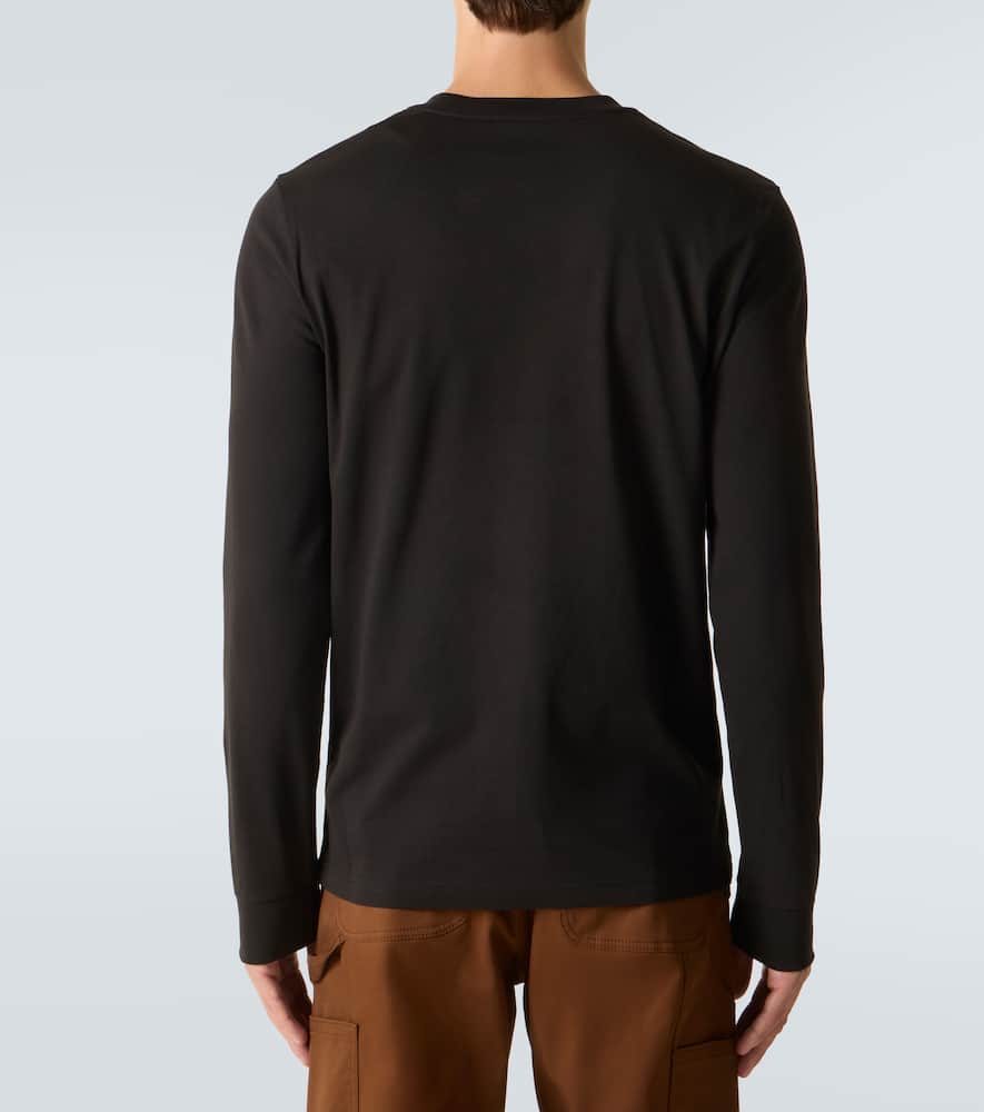 Moncler Leather Logo Long Sleeve Cotton T-shirt In Black