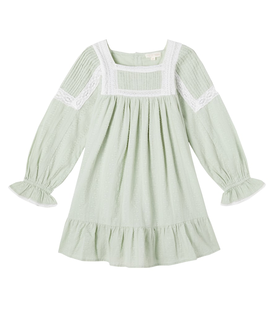 Louise Misha Kids' Laureline Lace-trimmed Cotton Dress In Green