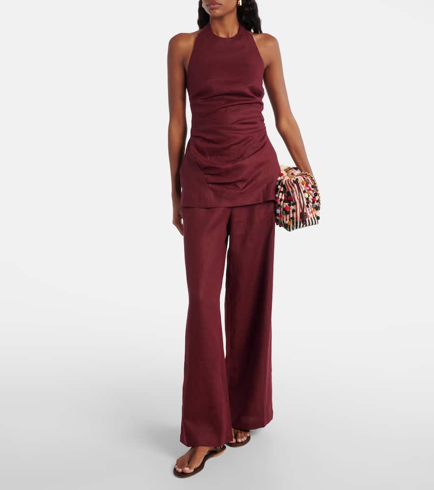 Faithfull Syna Linen Wide-leg Pants In Burgundy