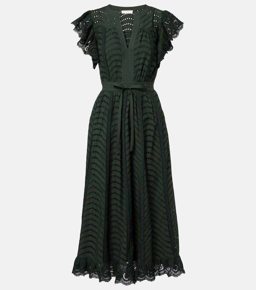 Ulla Johnson Olga Broderie Anglaise Cotton Midi Dress In Green