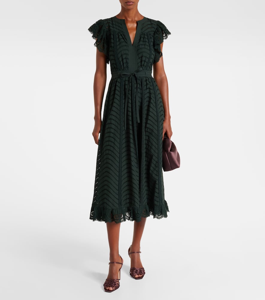 Ulla Johnson Olga Broderie Anglaise Cotton Midi Dress In Green