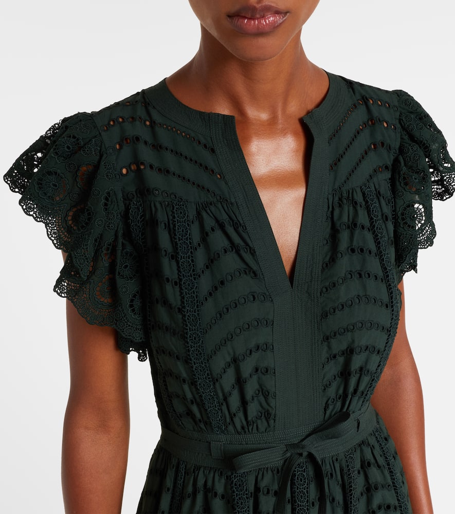 Ulla Johnson Olga Broderie Anglaise Cotton Midi Dress In Green