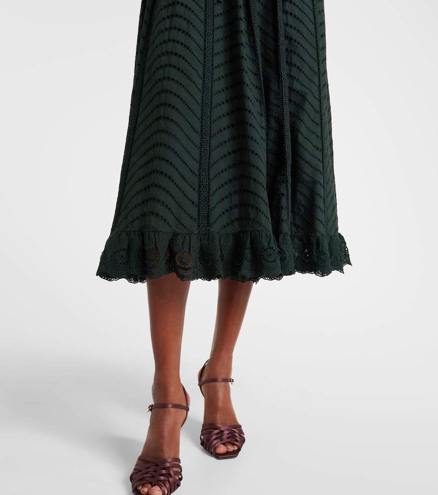 Ulla Johnson Olga Broderie Anglaise Cotton Midi Dress In Green