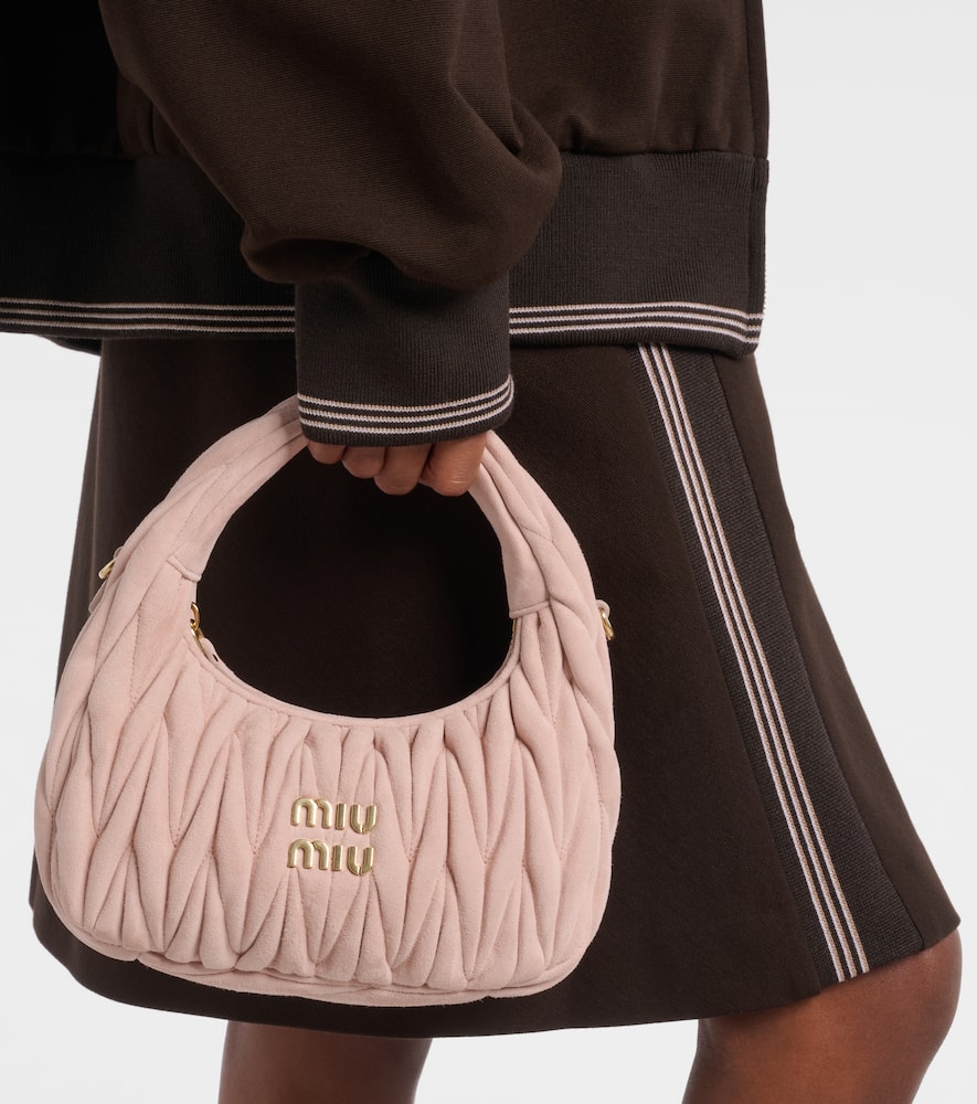 Miu Miu Wander Matelassé Suede Tote Bag In Pink