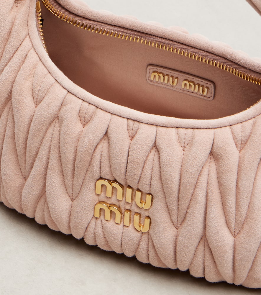 Miu Miu Wander Matelassé Suede Tote Bag In Pink