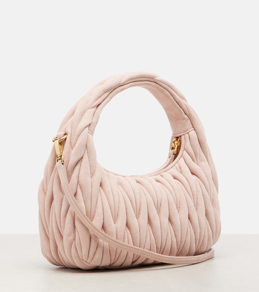 Miu Miu Wander Matelassé Suede Tote Bag In Pink