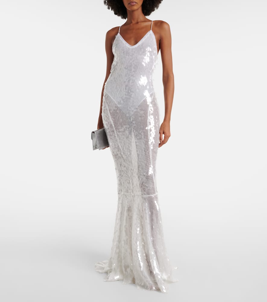 Norma Kamali Sequined Open-back Gown In White