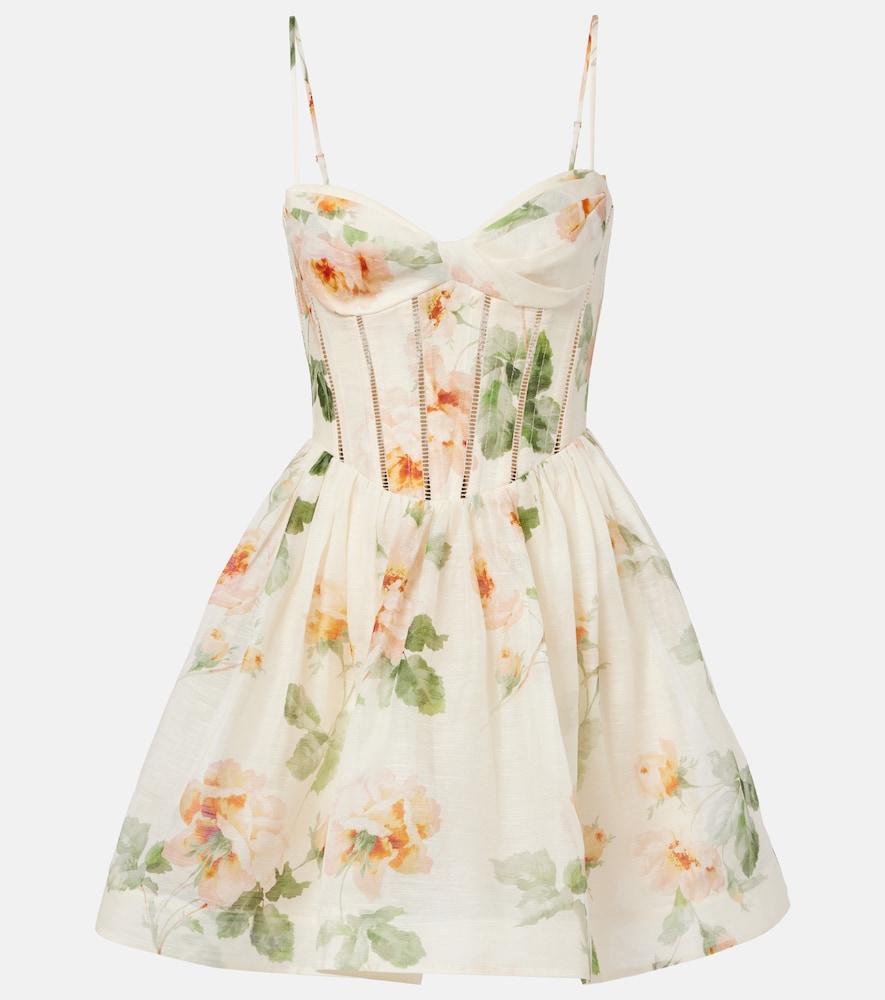 Zimmermann Carousel Floral Silk and Linen Bustier Dress