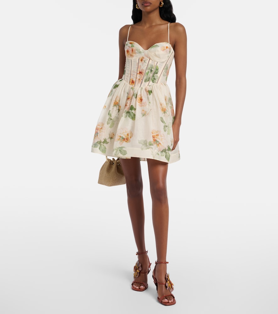 Zimmermann Carousel floral silk and linen bustier dress