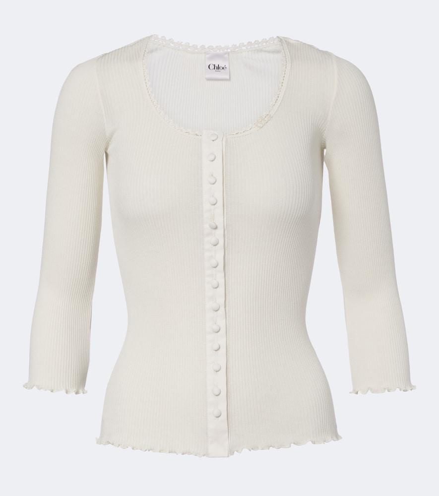 Chloe Mujer Blanco Chloé Top Acanalado De Jersey En Mezcla De Algodón Y Seda- Mytheresa