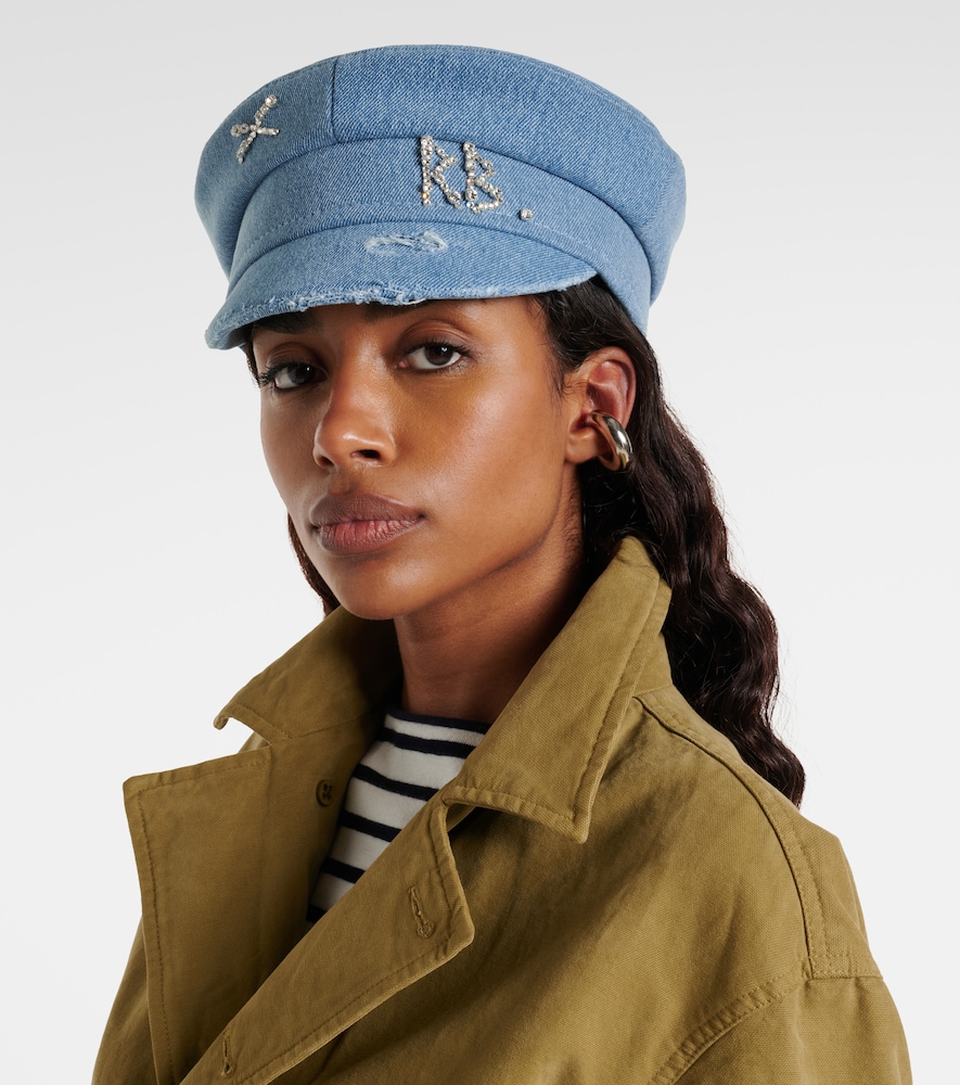 Ruslan Baginskiy Embellished distressed denim newsboy hat