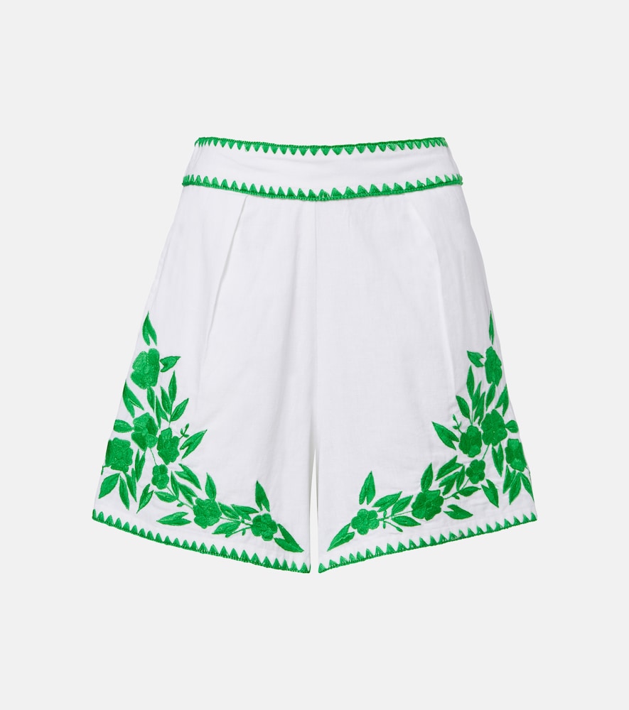 Juliet Dunn Embroidered cotton and linen shorts