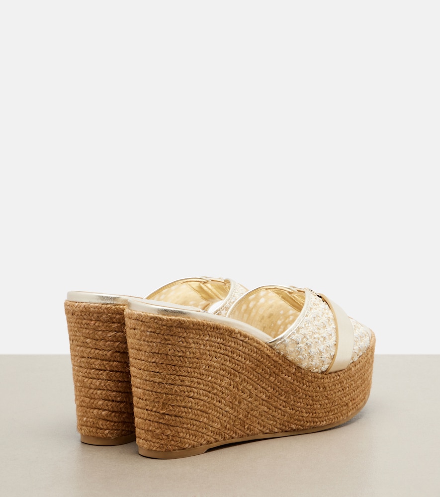  Jimmy Choo Jimmy Choo Leda Raffia-trimmed Leather Wedge Espadrilles 