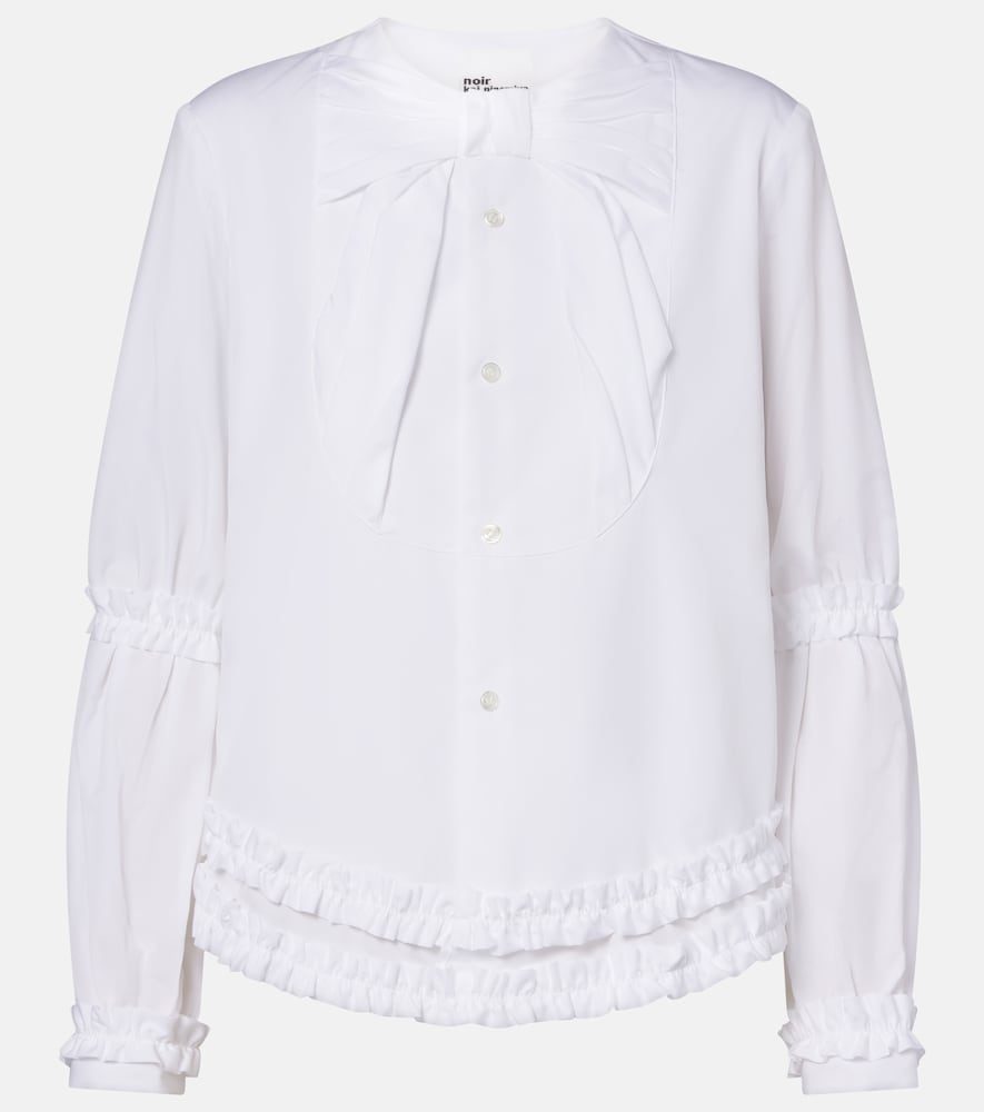 Noir Kei Ninomiya Bow-detail ruffled cotton poplin shirt