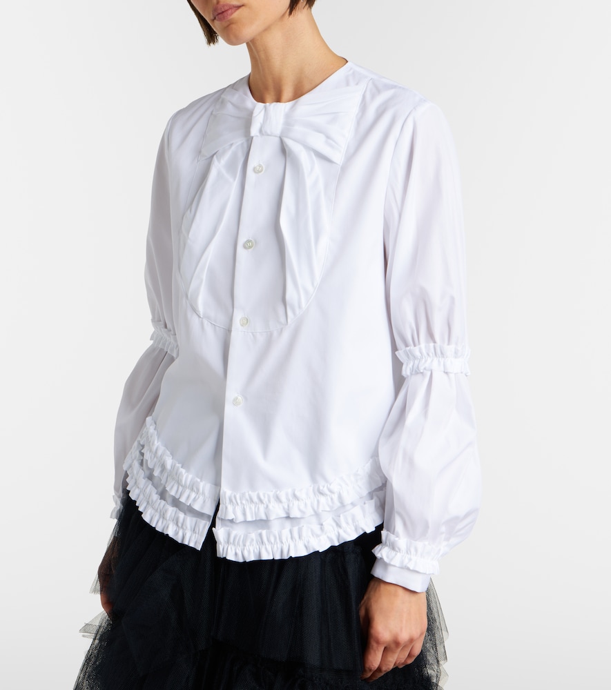 Noir Kei Ninomiya Bow-detail ruffled cotton poplin shirt