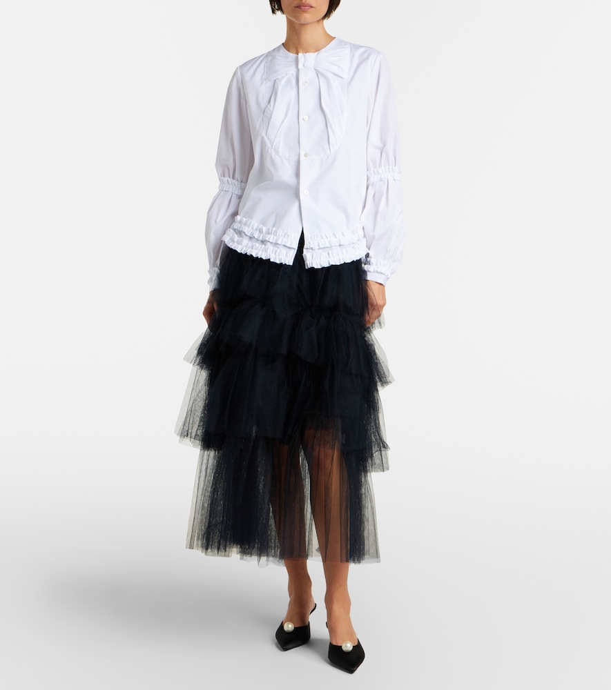 Bow-Detail Ruffled Cotton Poplin Shirt