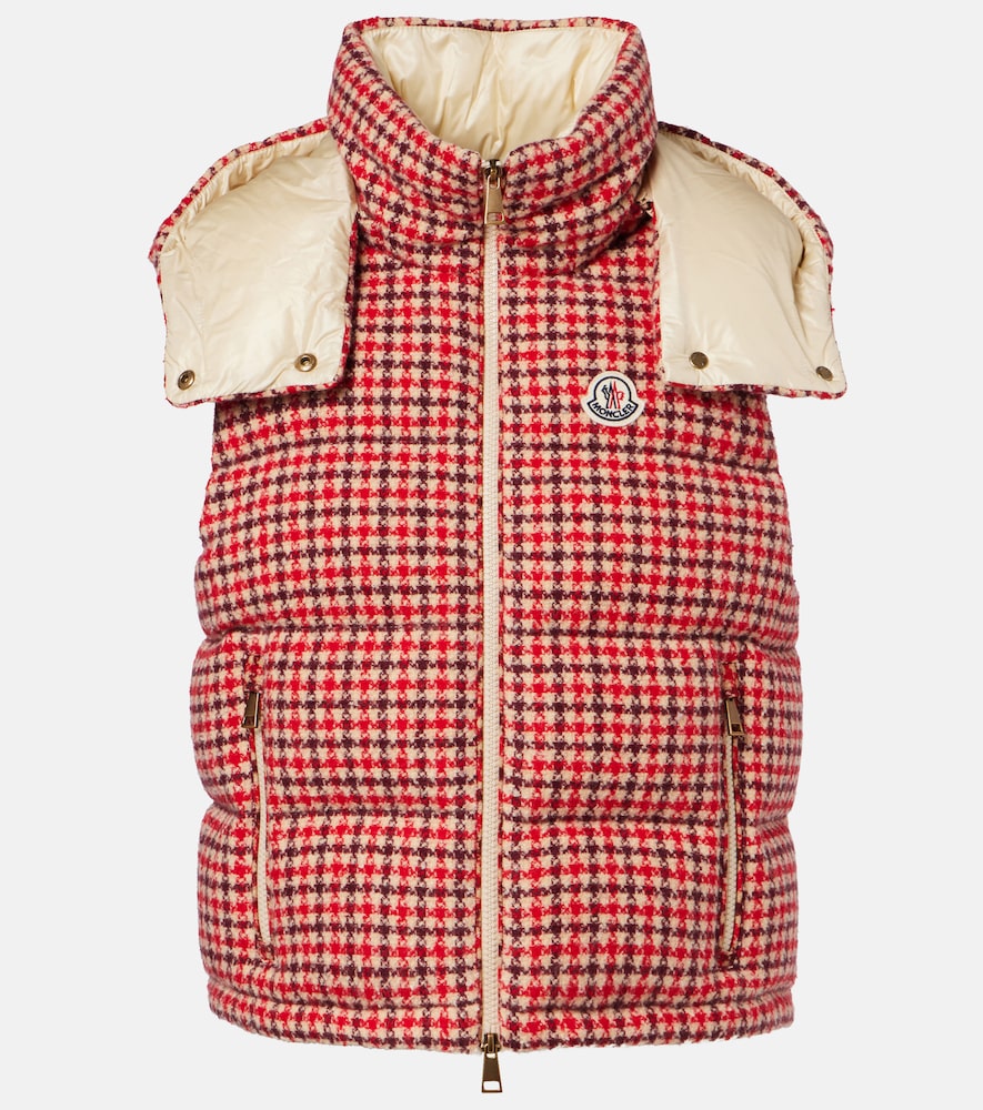 Moncler Women's Red Niverolle Checked Wool-Blend Down Vest UK Size 18 - Mytheresa