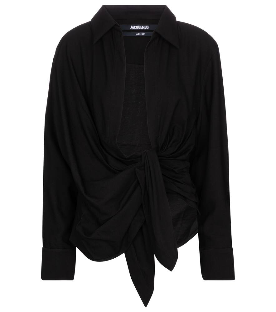 Jacquemus Bahia Twisted Long-sleeved Shirt In Black
