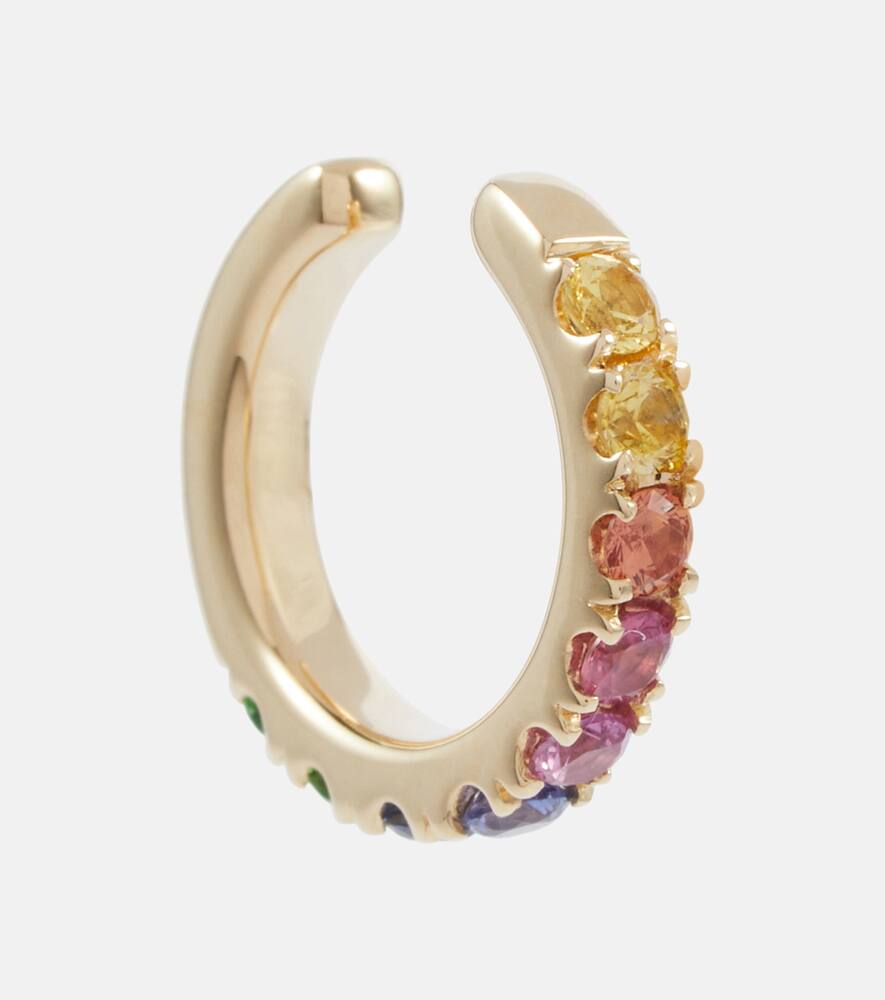 Robinson Pelham Orb Medium 14kt gold single ear cuff with sapphires and tsavorites