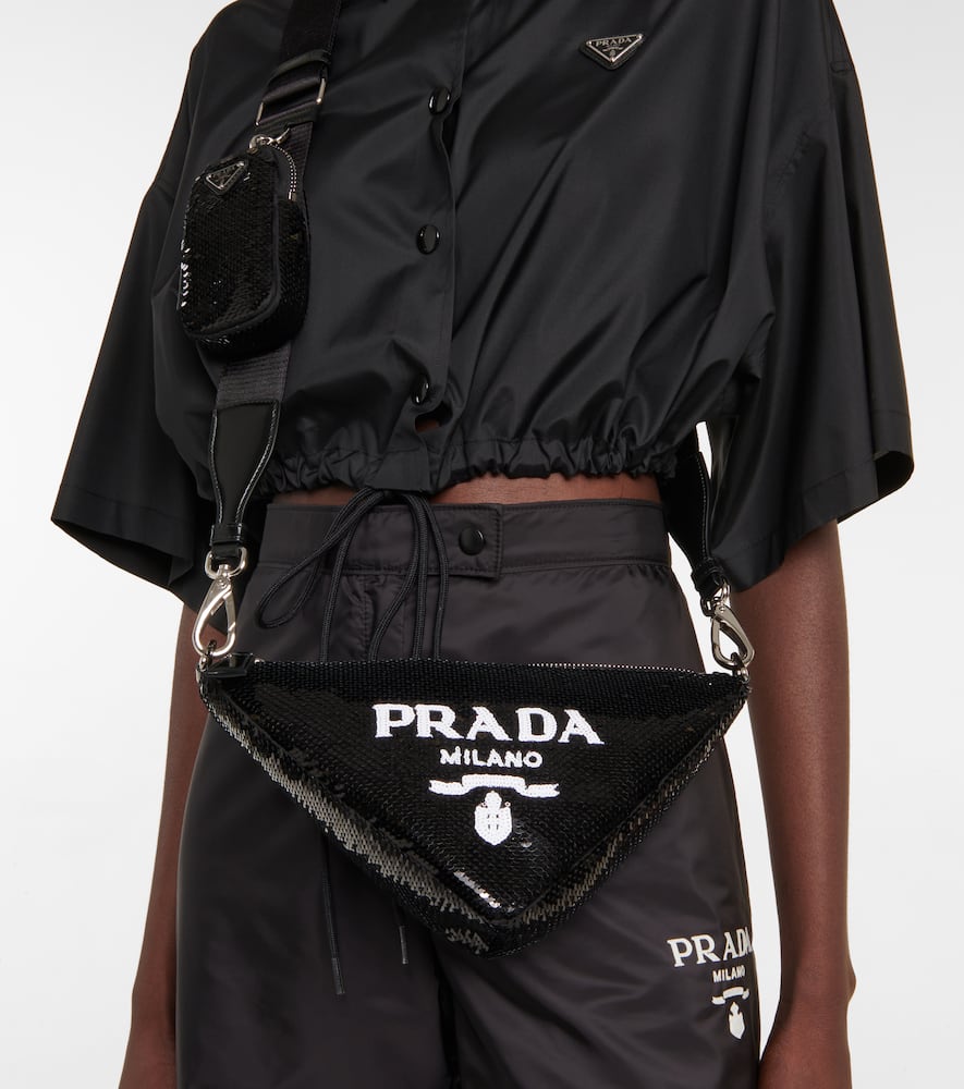 Prada Triangle Sequin Shoulder Bag In Nero+bianco