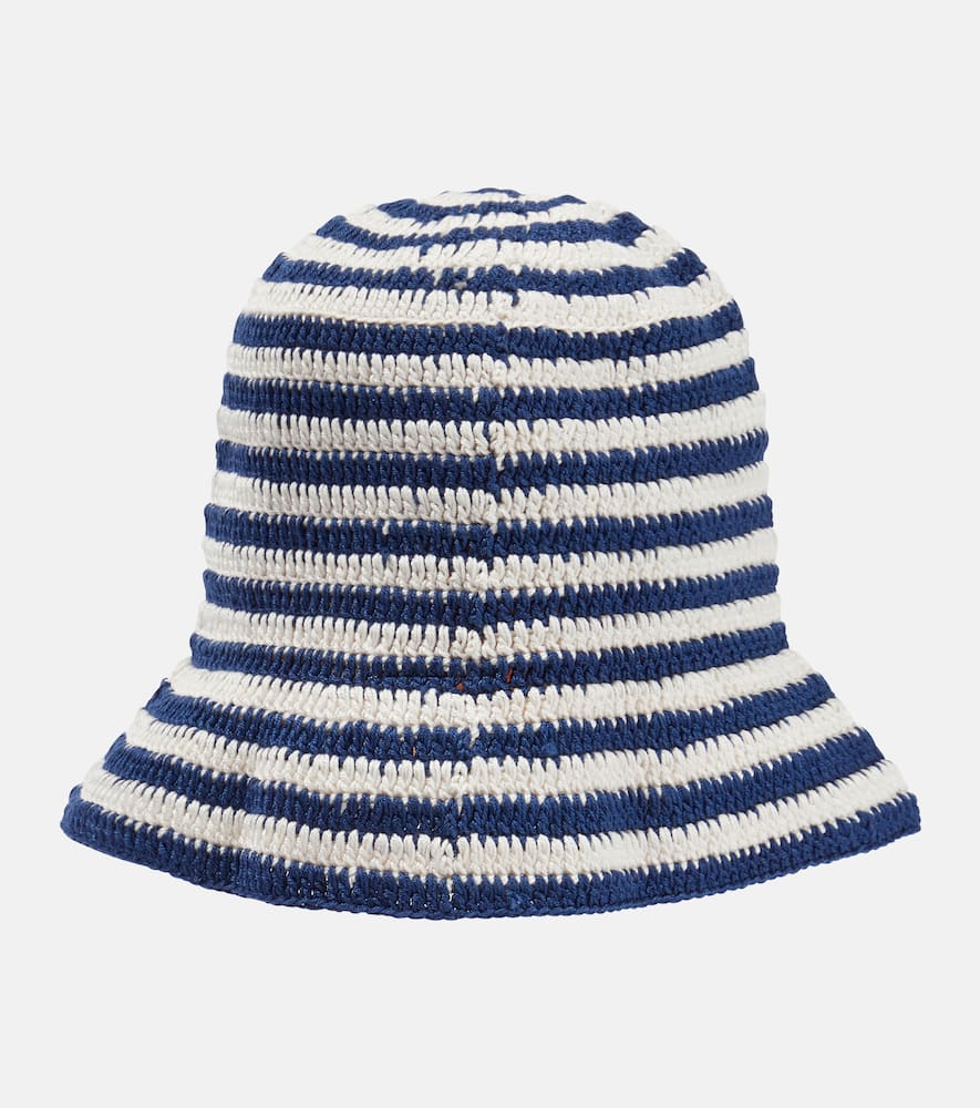 Shop Anna Kosturova Striped Crochet Bucket Hat In Nvy Crm Stripe