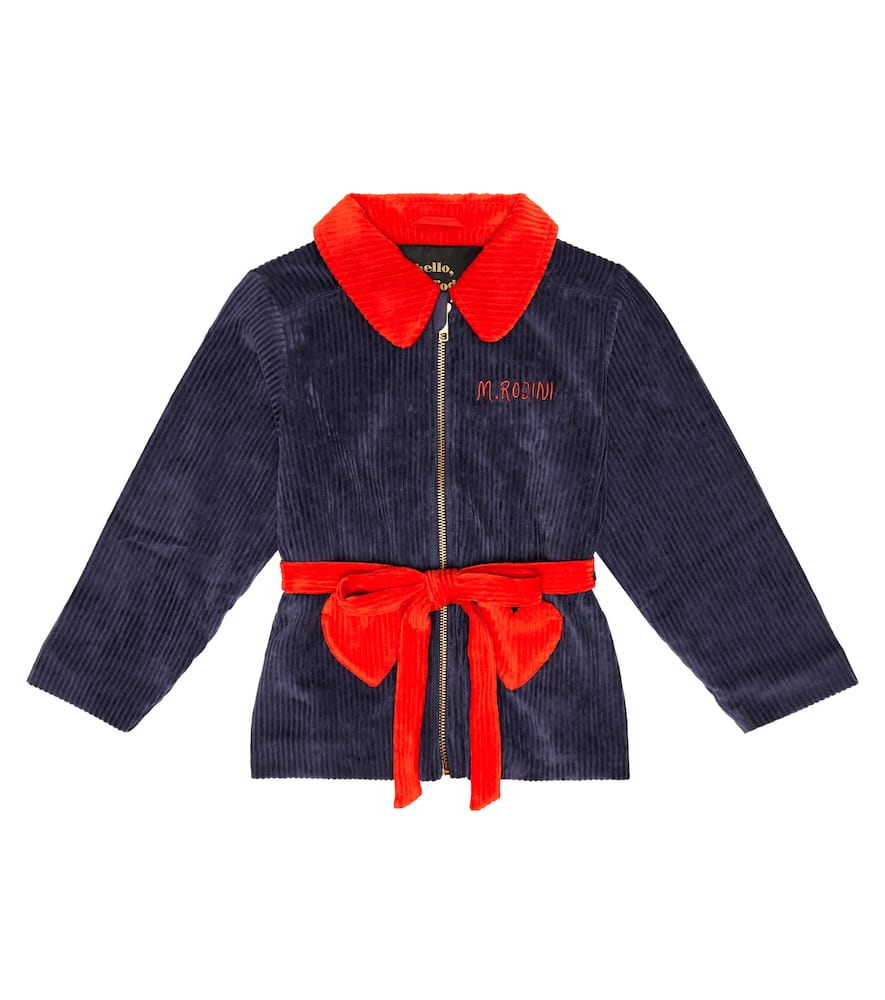 Mini Rodini Kids' Belted Corduroy Jacket In Navy Blue