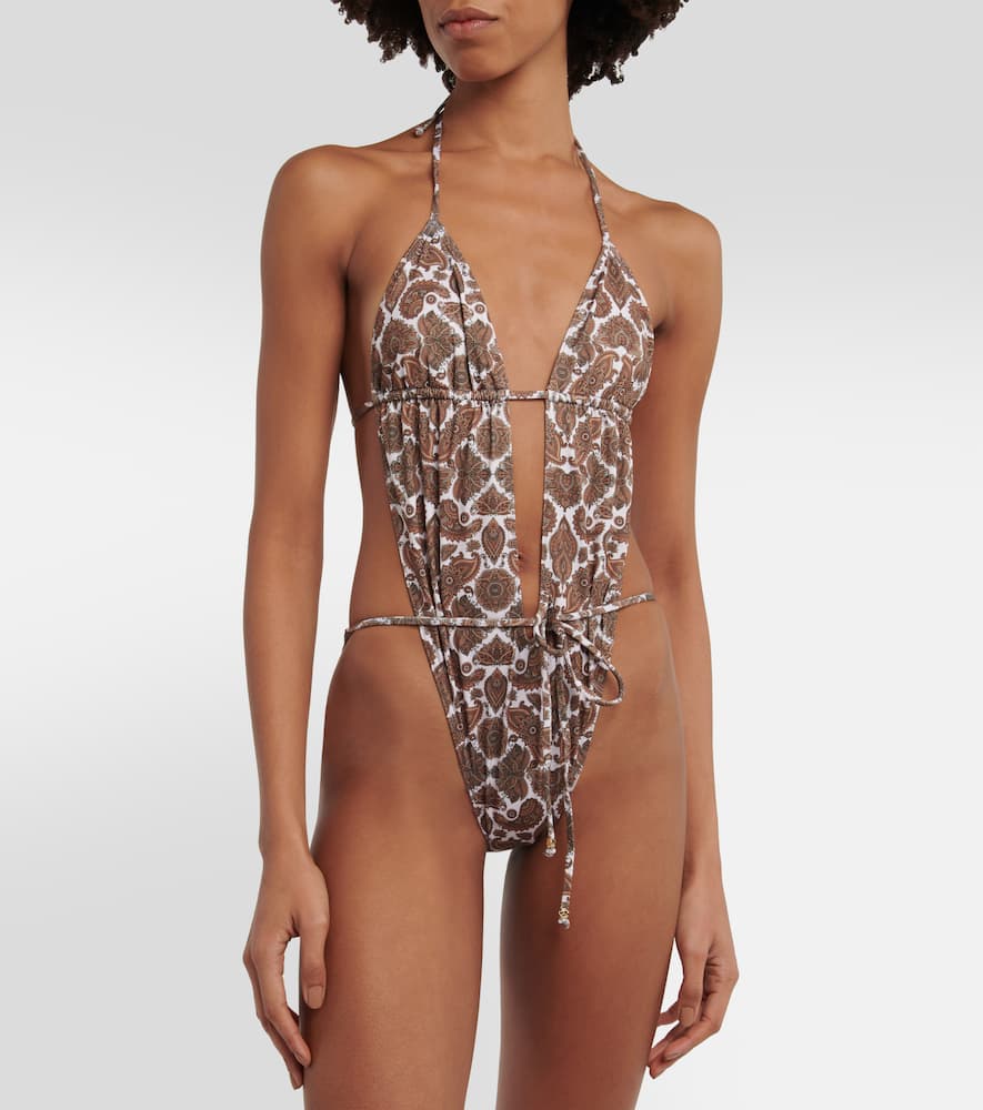 Shop Bananhot Amor Printed Swimsuit In Brown Paisley