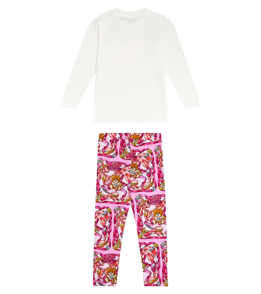 Shop Moschino Printed Cotton-blend Top And Leggings Set In Pink