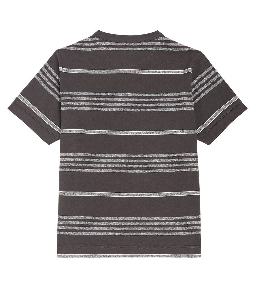 Brunello Cucinelli Striped Cotton Jersey T-shirt In Grey+dark Grey