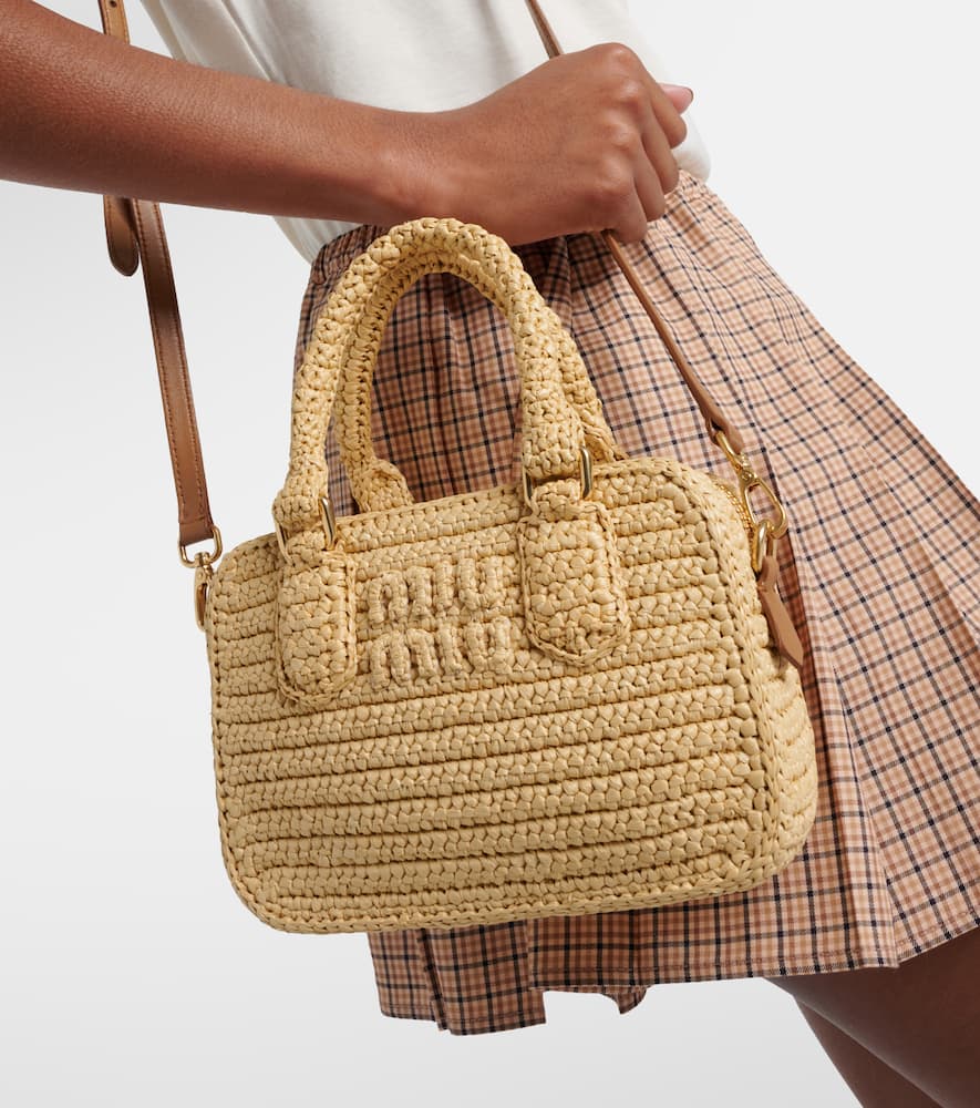 Miu Miu Arcadie Crochet Shoulder Bag In Beige