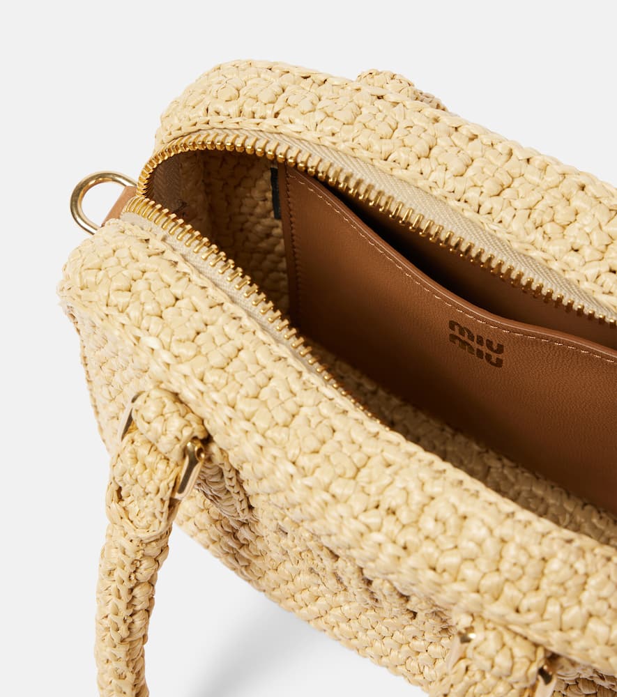 Miu Miu Arcadie Crochet Shoulder Bag In Beige