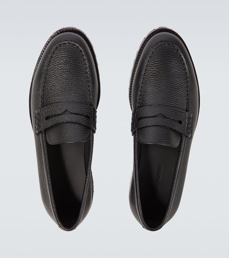 Manolo Blahnik Randy Leather Penny Loafers In Black