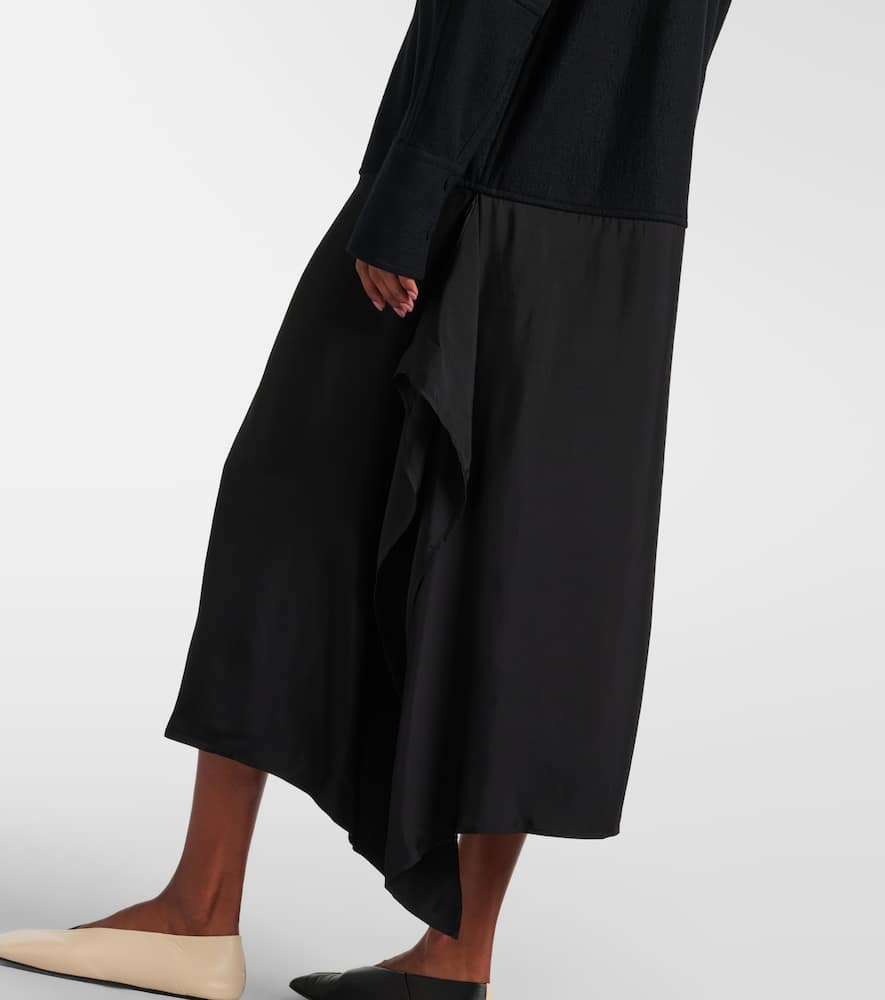 Jil Sander Asymmetrical Wool Dress With Draped Panel And Button Closure In Schwarz