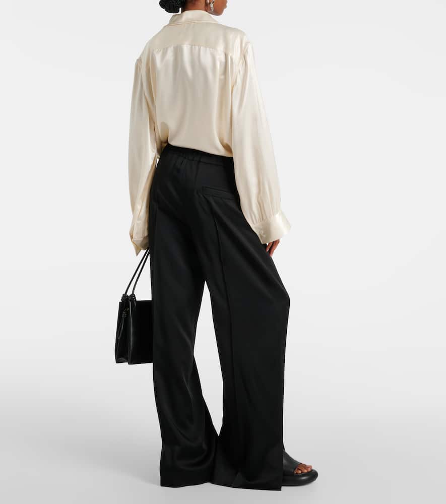 Jil Sander Pleated Satin Wide Leg Pants In Black