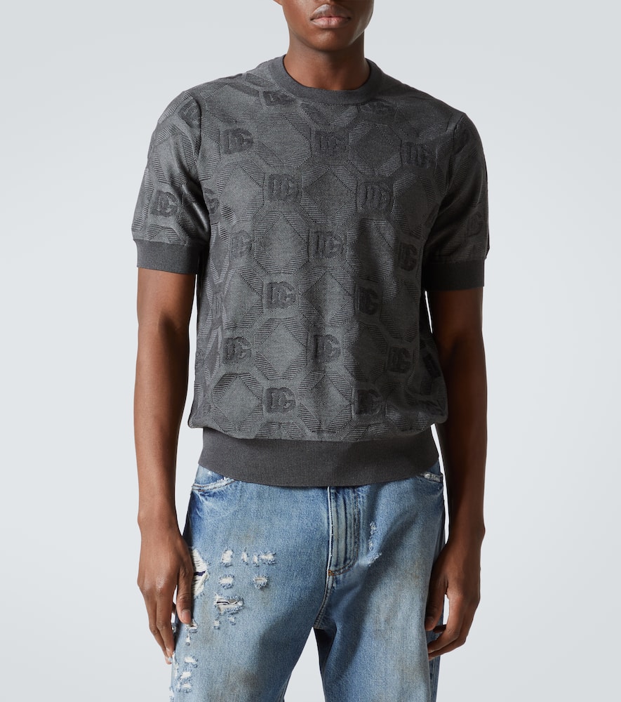 Dolce & Gabbana Silk Crewneck Sweater With Jacquard Logo In Grey