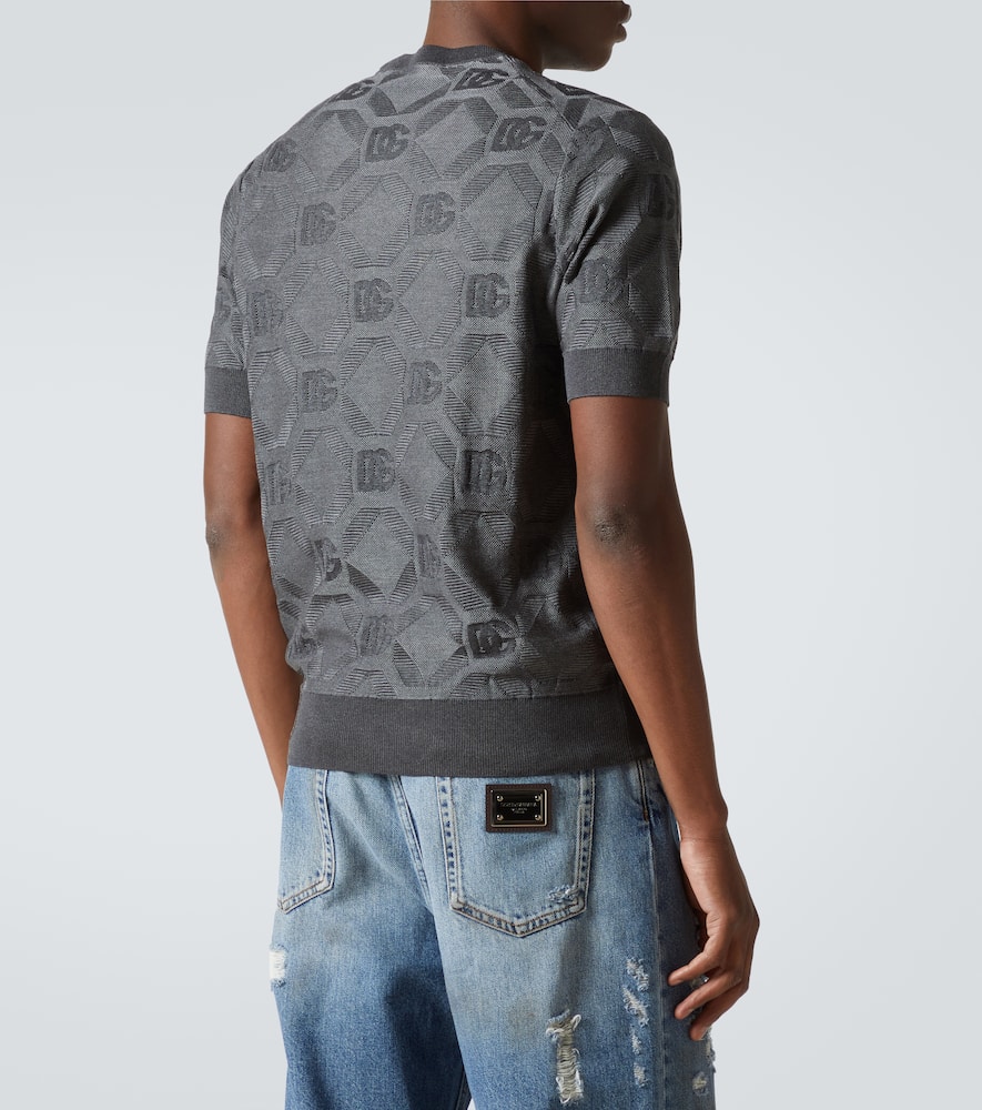 Dolce & Gabbana Silk Crewneck Sweater With Jacquard Logo In Grey