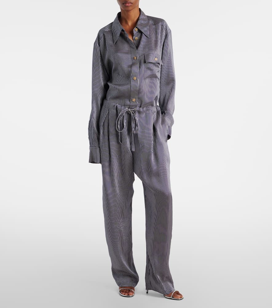 Khaite Yatty Stripe Button Down Blouse In Blue