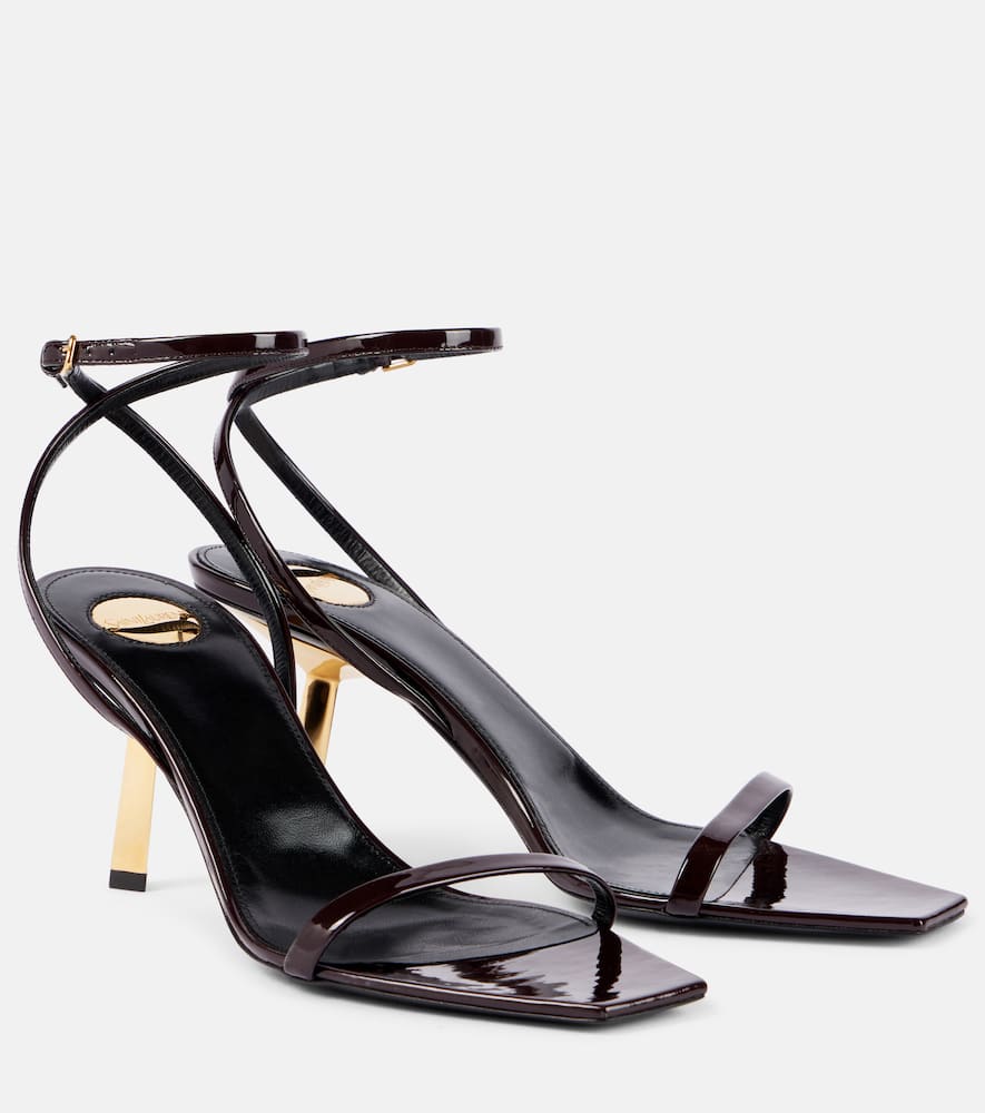 Shop Saint Laurent Lee 75 Patent Leather Sandals In Black