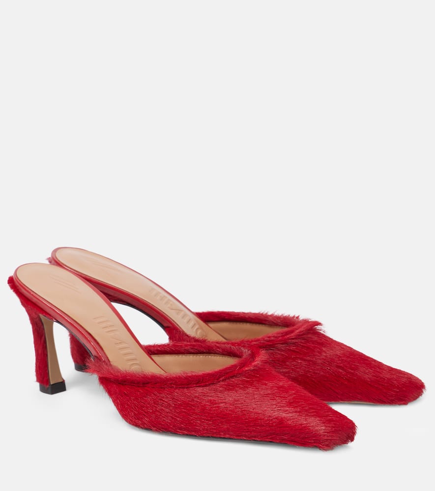 Attico Juno 75 Calf Hair Mules In Red