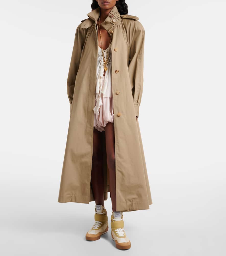 Chloé Long Trench Coat With Stand-up Collar In Cotton Gabardine