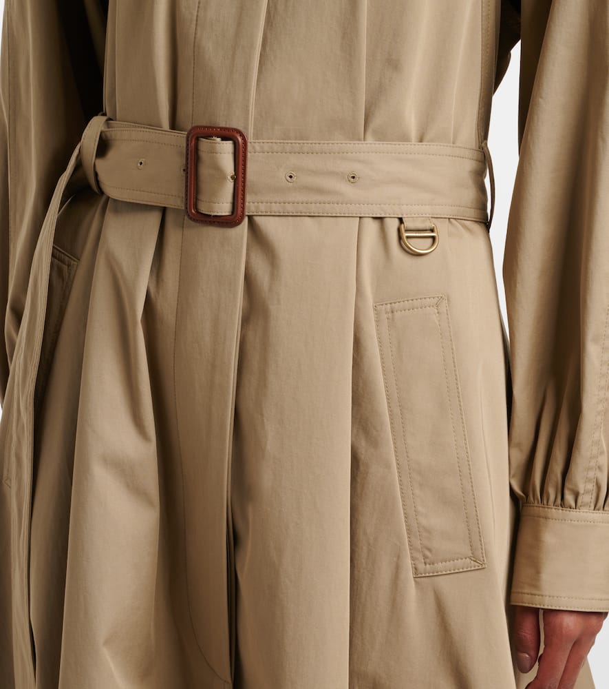 Chloé Long Trench Coat With Stand-up Collar In Cotton Gabardine