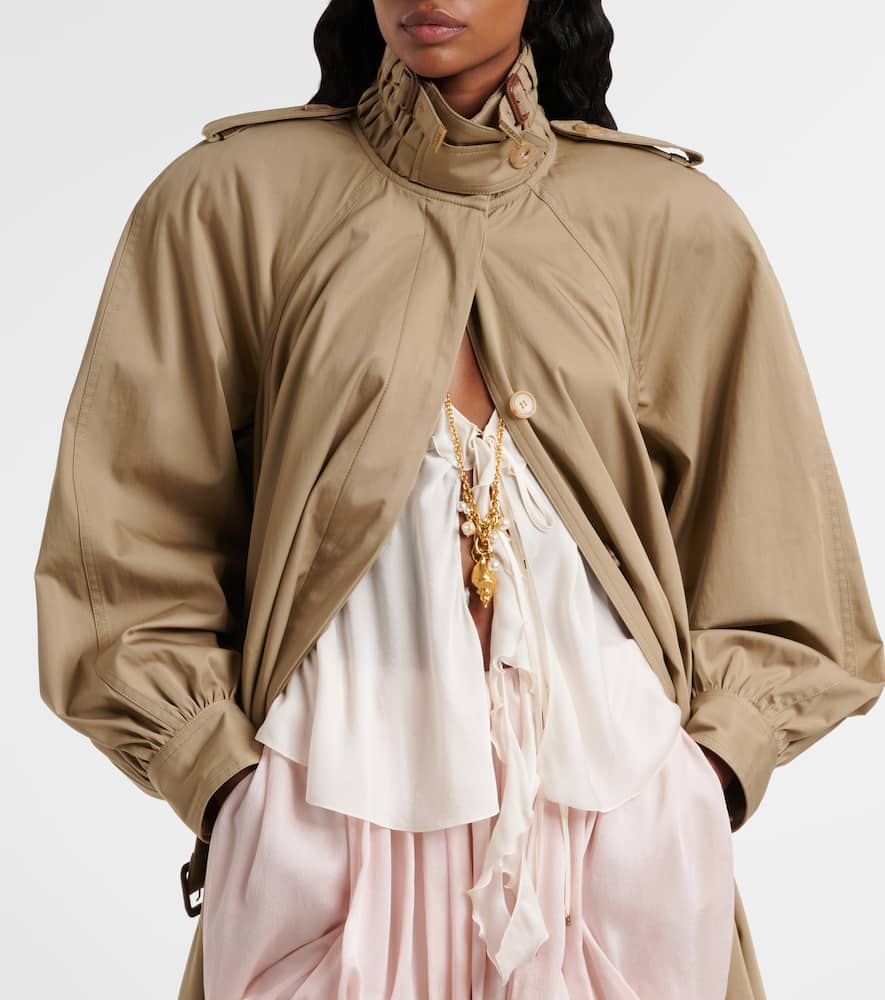 Chloé Long Trench Coat With Stand-up Collar In Cotton Gabardine