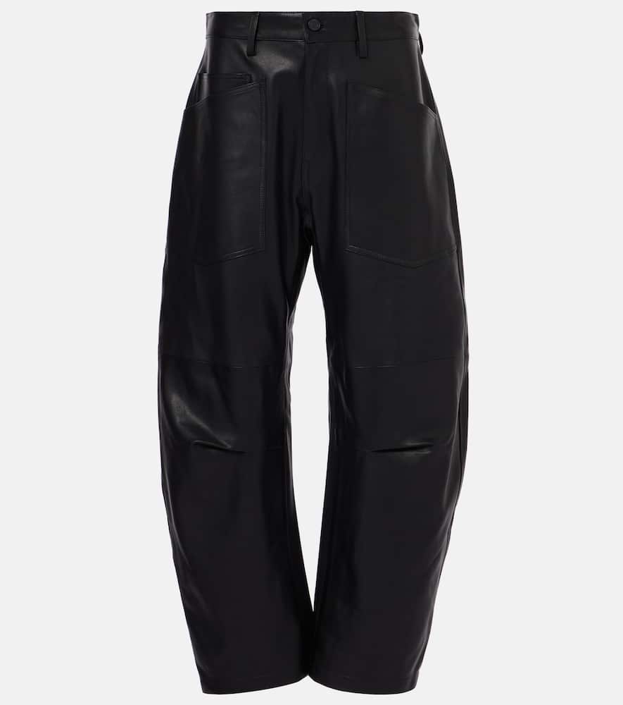 Shon leather barrel-leg pants