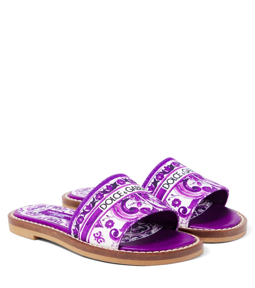 Dolce & Gabbana Majolica Print Canvas Slides In Purple