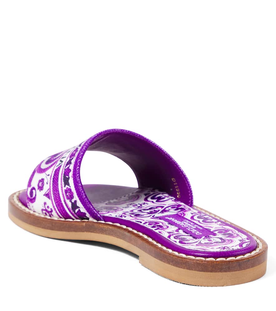 Dolce & Gabbana Majolica Print Canvas Slides In Purple