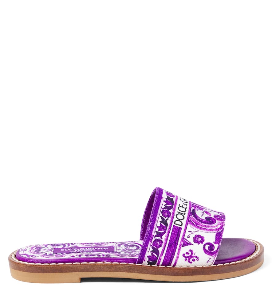 Dolce & Gabbana Majolica Print Canvas Slides In Purple