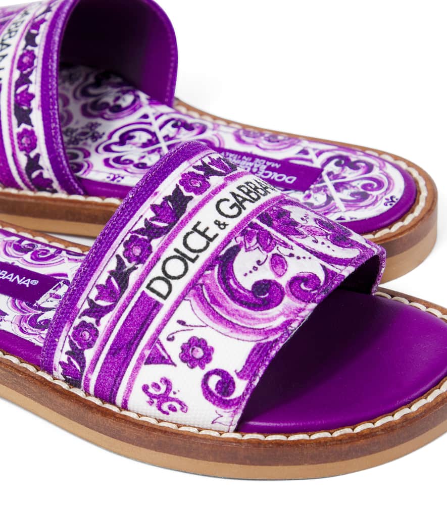 Dolce & Gabbana Majolica Print Canvas Slides In Purple