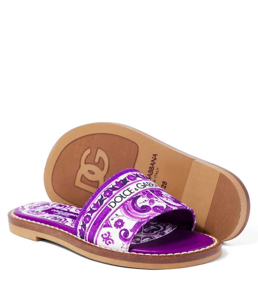 Dolce & Gabbana Majolica Print Canvas Slides In Purple
